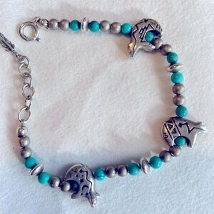 Genuine Silver and Turquoise Beaded Bear Vintage Bracelet
